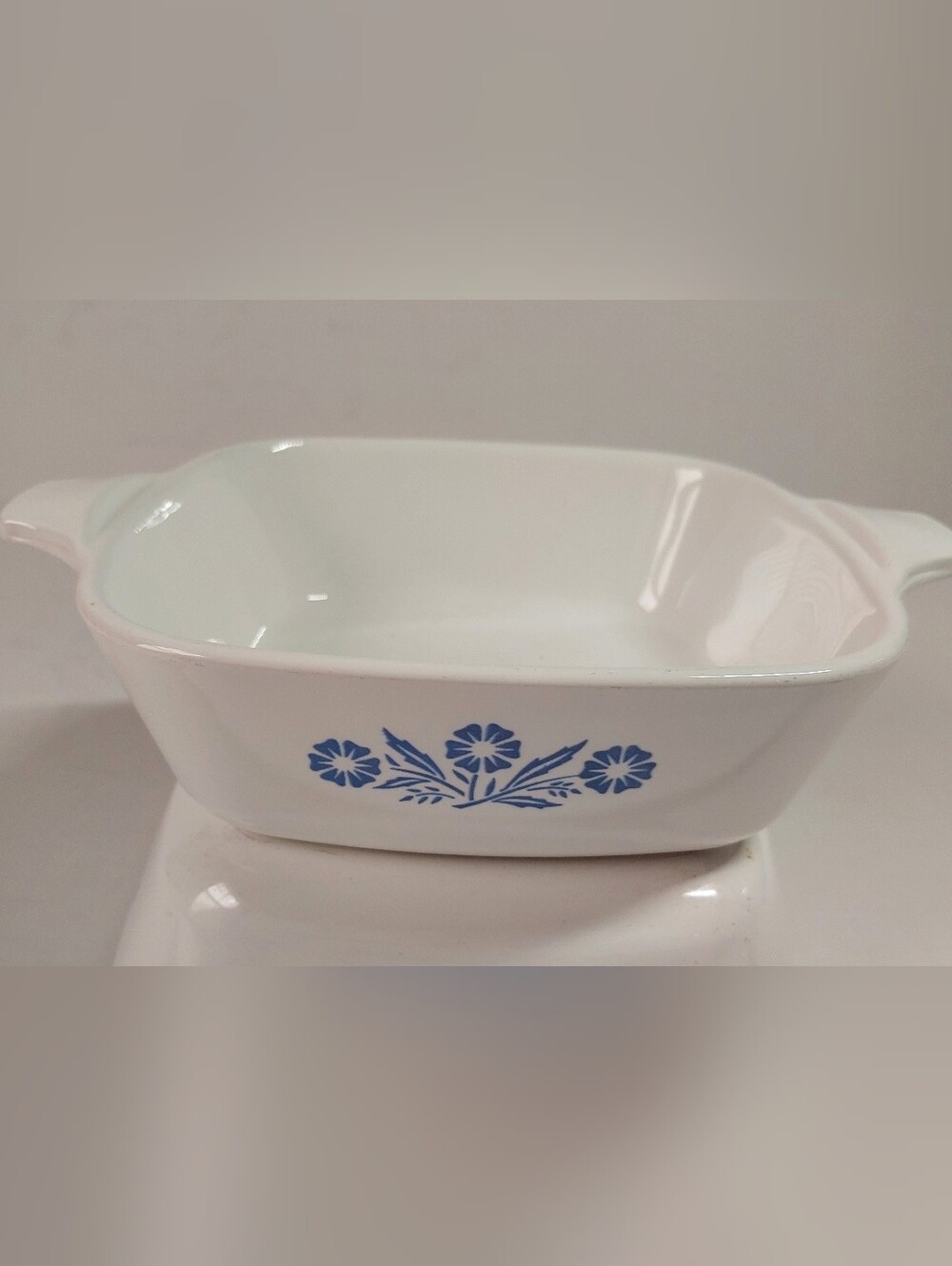 Corningware White Baking Casserole with Blue Floral Motif
